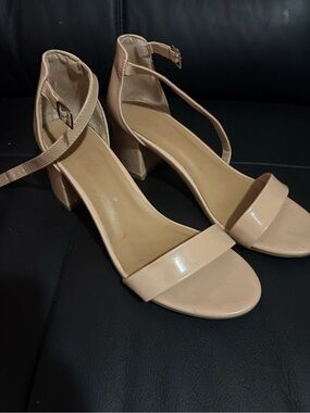 Classic Nude Block Heel Sandals with Ankle Strap